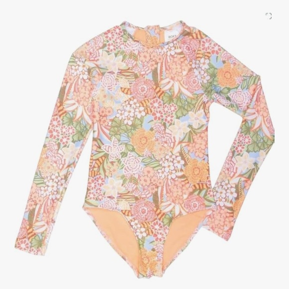 Roxy Girls Viva La Vida One Piece Rash Guard Bathing Suit, Peach Nectar, 7 - Picture 5 of 6